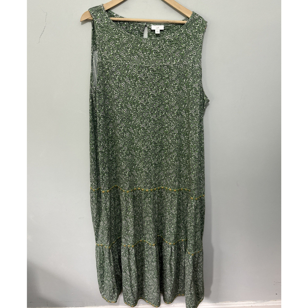 J Jill Dress Womens 2X Green Ditzy Floral Maxi Shift Coastal Cottage Boho Chic - Picture 2 of 11